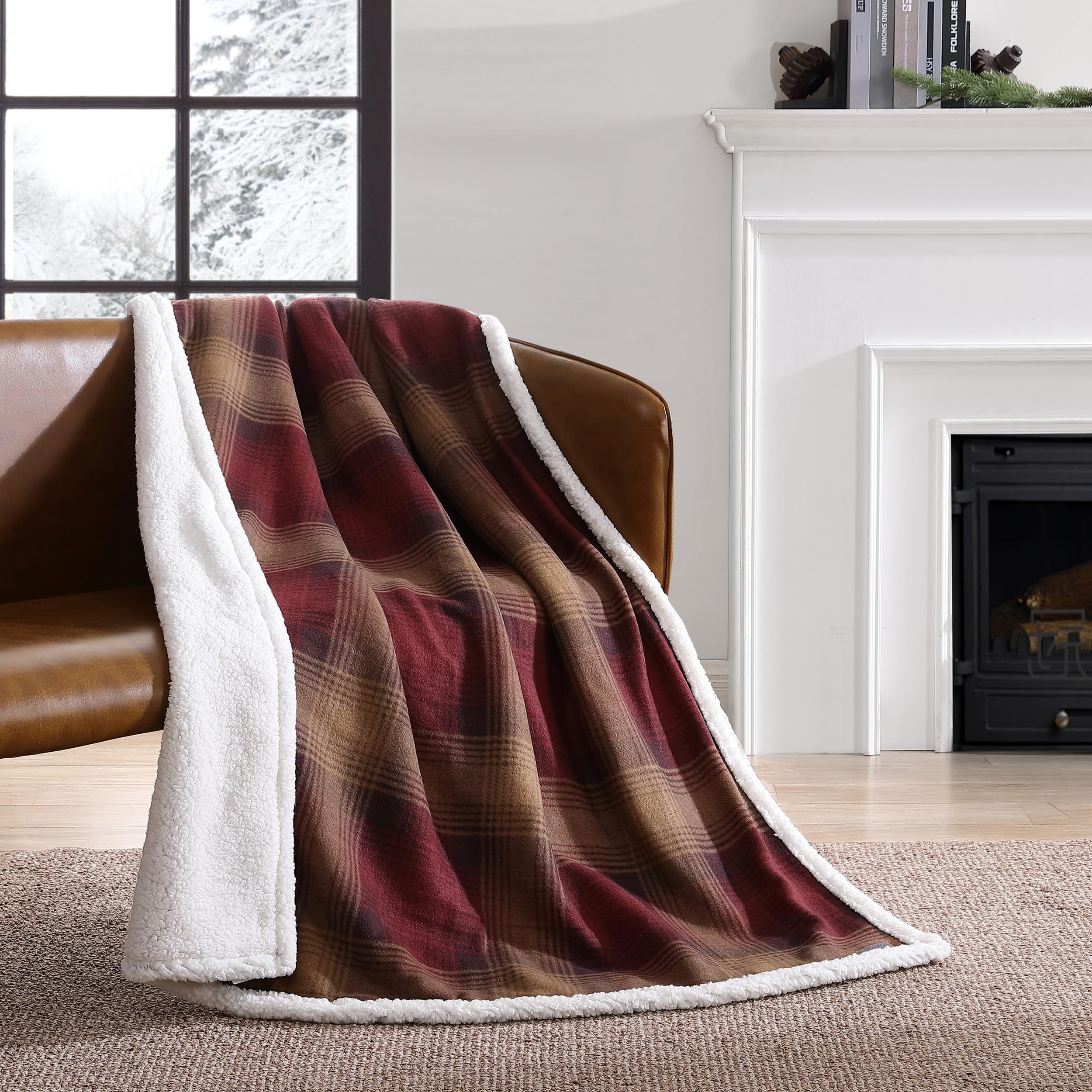 Eddie Bauer - Throw Blanket, Brushed Fleece Bedding With Sherpa Reverse, Soft & Cozy Home Decor For Bed Or Couch (Nordic Raisin,