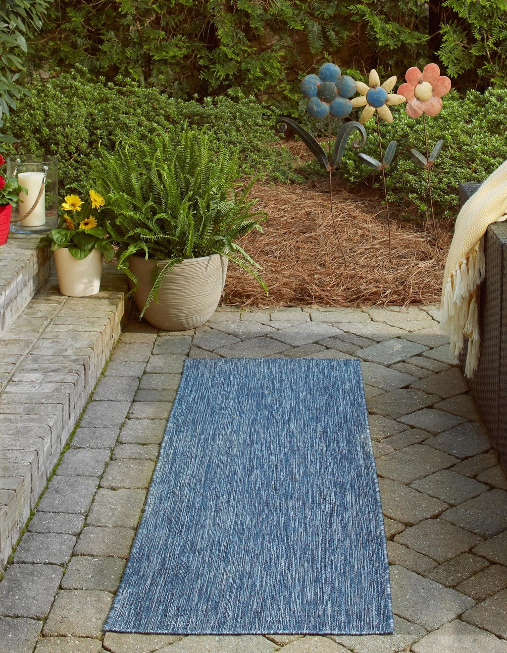 Unique Loom Collection Casual Transitional Solid Heathered Indoor/Outdoor Flatweave Area Rug (2' X 8' Runner, Blue/Navy Blue)