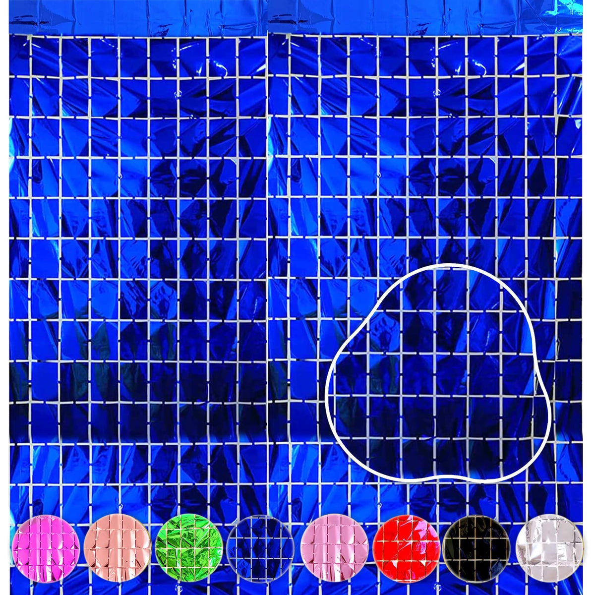 Wobbox Big 3Ft X 6Ft Royal Blue Color Tinsel Metallic Square Foil Curtain Backdrop Door Window Curtain Party Decoration, Foil Cu