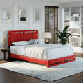 Boyd Sleep Beaumont Upholstered Platform Bed with Headboard, Mattress Foundation with Strong 14 Wood Slat Supports, No Box Spring Required, Red Faux Leather, Size Full