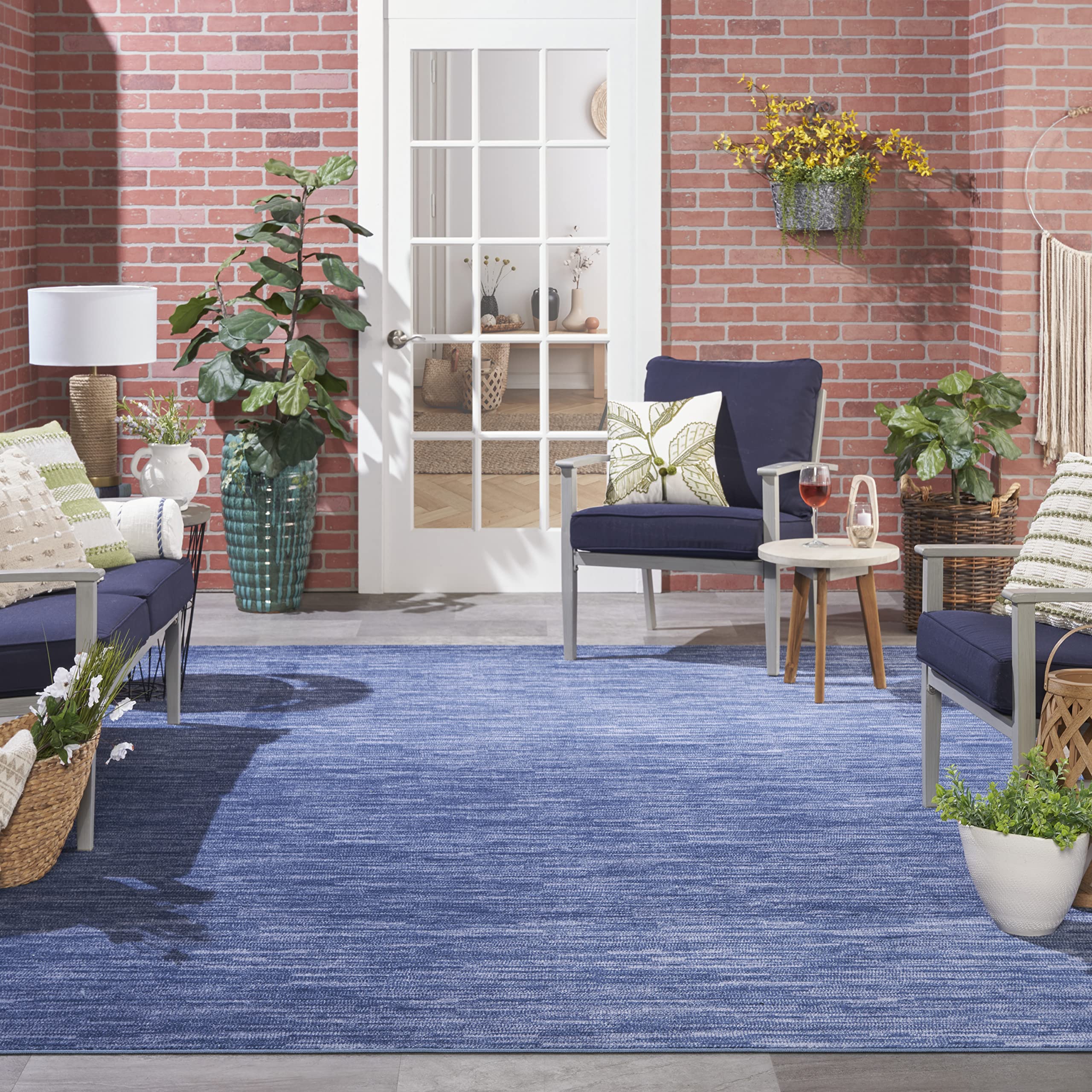 Nourison Essentials Indoor/Outdoor Navy Blue 12' X 15' Area-Rug, Easy-Cleaning, Non Shedding, Bed Room, Living Room, Dining Room, Backyard, Deck, Patio (12X15)