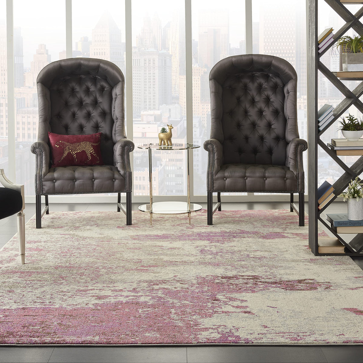 Nourison Celestial Modern Abstract Ivory/Pink 9' X 12' Area Rug, Easy Cleaning, Non Shedding, Bed Room, Living Room, Dining Room