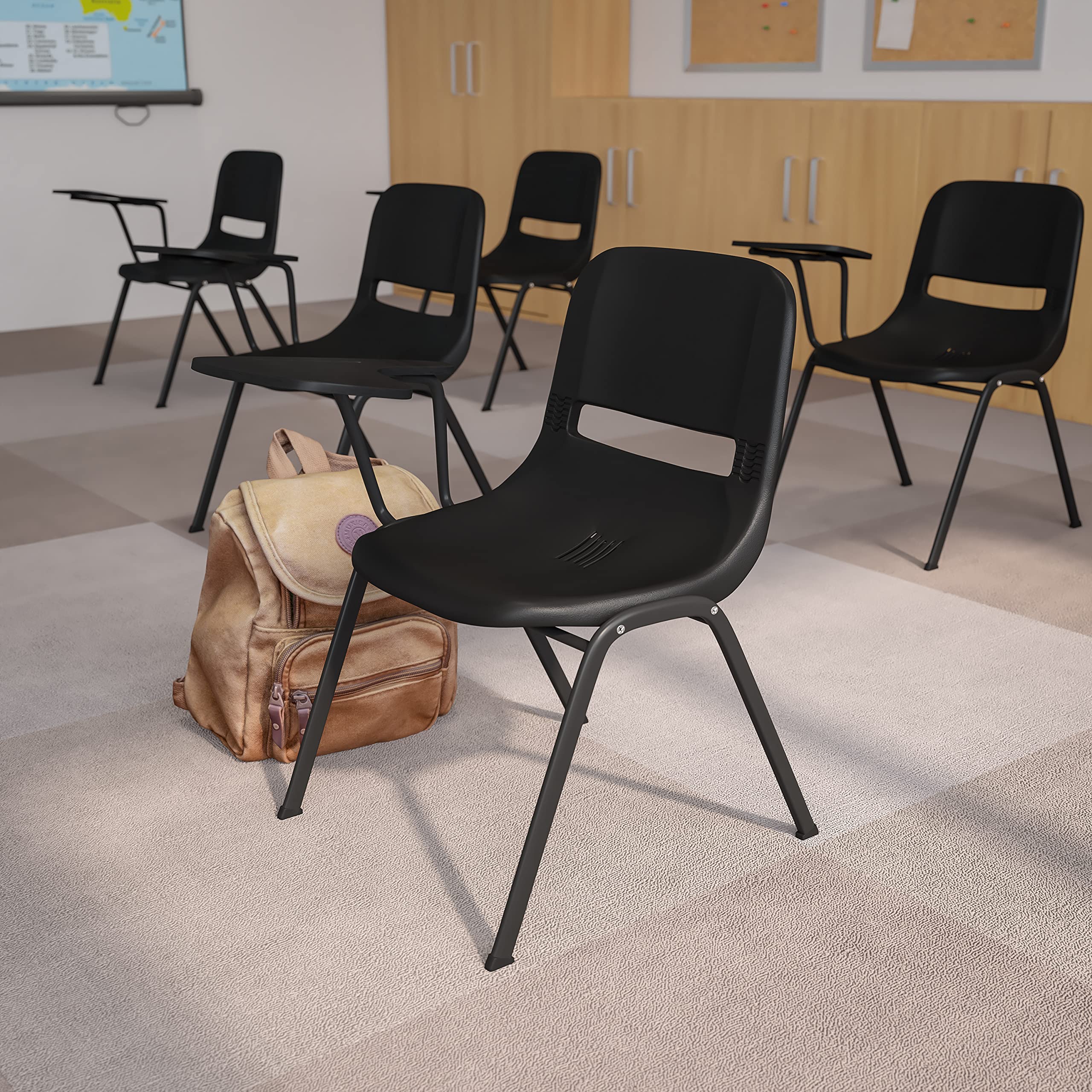 Flash Furniture HERCULES Black Ergonomic Shell Chair with Right Handed Flip-Up Tablet Arm
