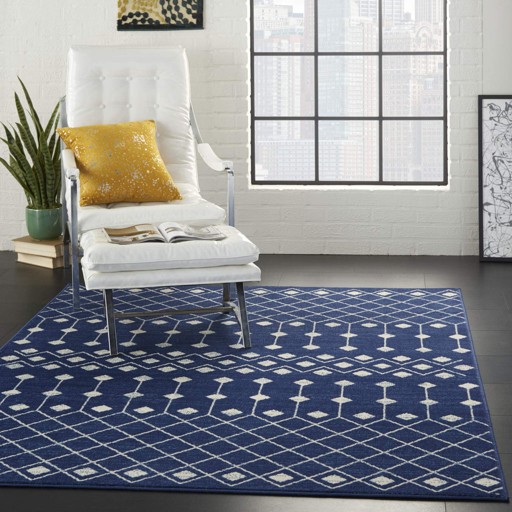 Nourison Grafix Moroccan Navy 6' X 9' Area Rug, Easy Cleaning, Non Shedding, Bed Room, Living Room, Dining Room, Kitchen (6X9)