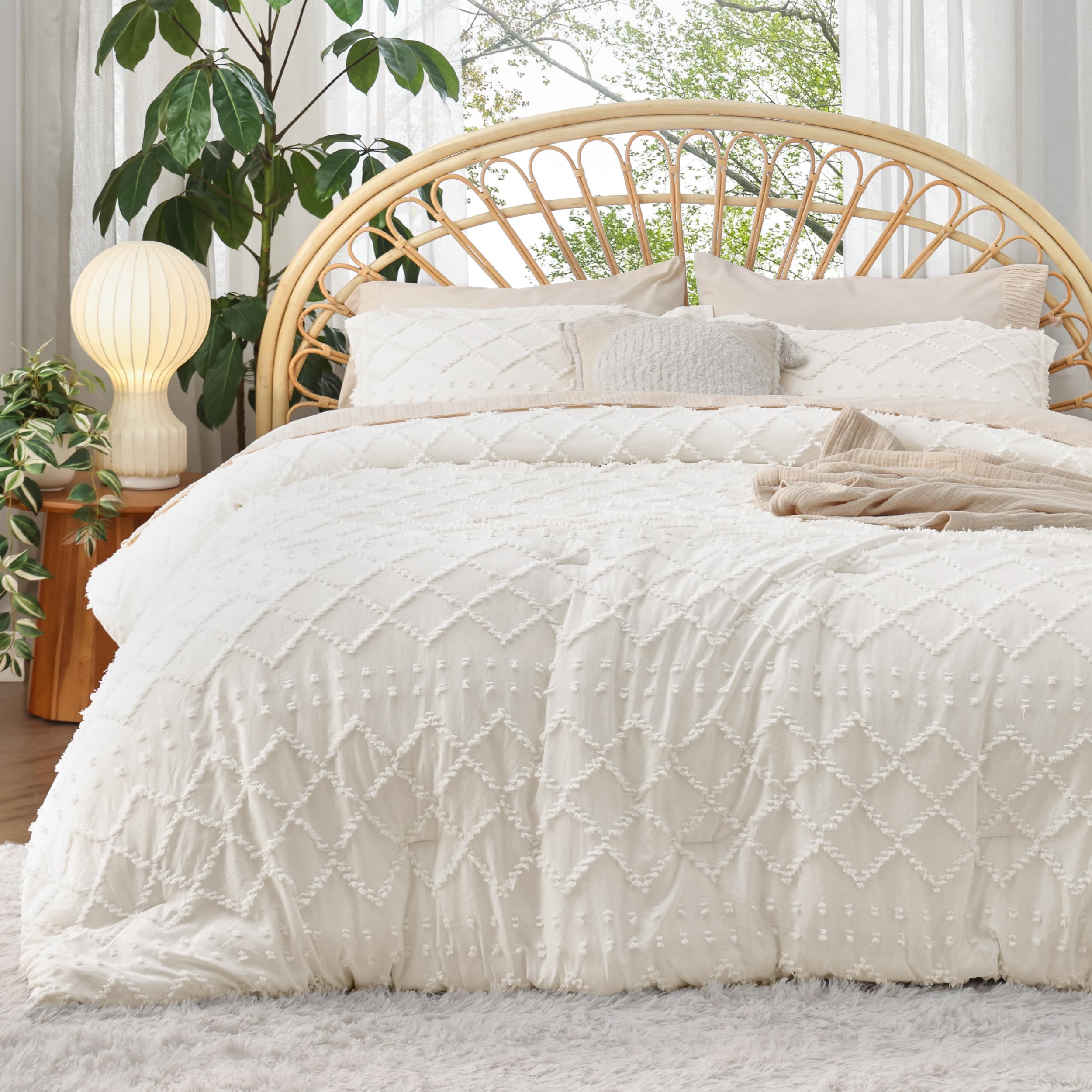Bedsure Twin/Twin Xl Comforter Set - Ivory Boho Twin Extra Long Comforter Set For College, Shabby Chic Dorm Bedding Set, 2 Piece
