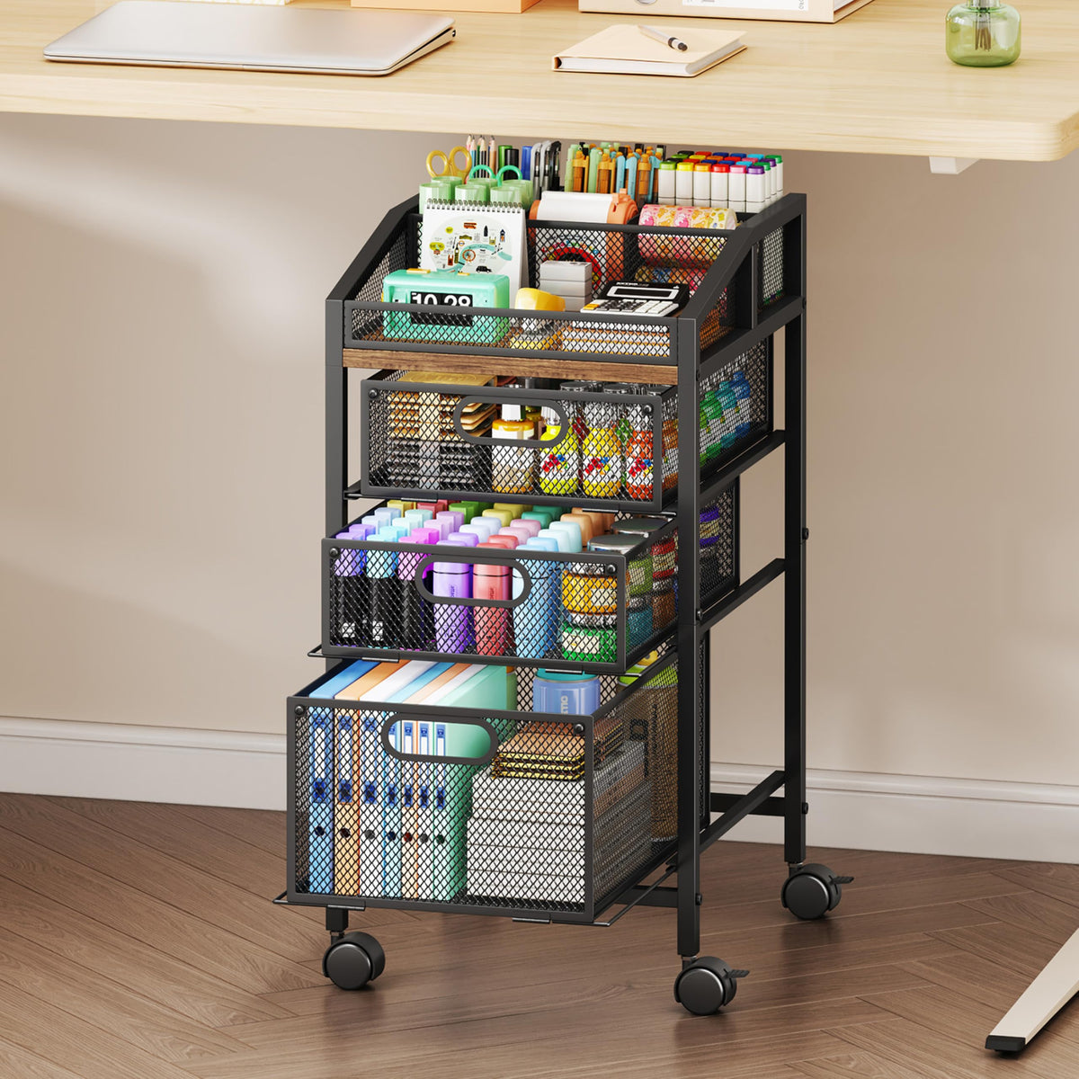 SWTYMIKI Rolling Utility Cart with Drawers  Under Desk Storage Cart with DIY Divider & Lockable Wheels, MultiFunctional Craft 