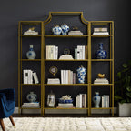 Crosley Furniture Aimee 3-Piece Bookshelf Set with Glass Shelves, Bookcase Storage, Gold and Glass