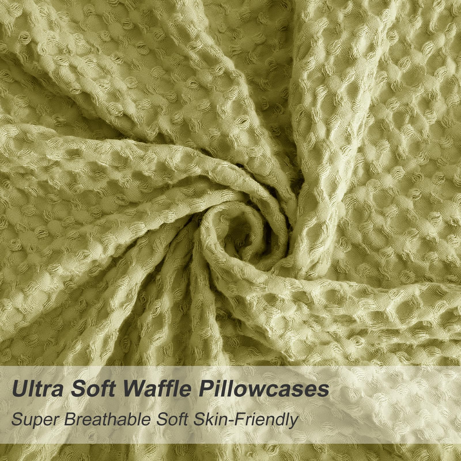 Phf Ultra Soft Waffle Weave Pillowcases King Size 20' X 36' 2 Pack, No Insert, Breathable Skin-Friendly Pillow Shams, Decorative Waffle Weave Pillow Case Covers, Olive Green