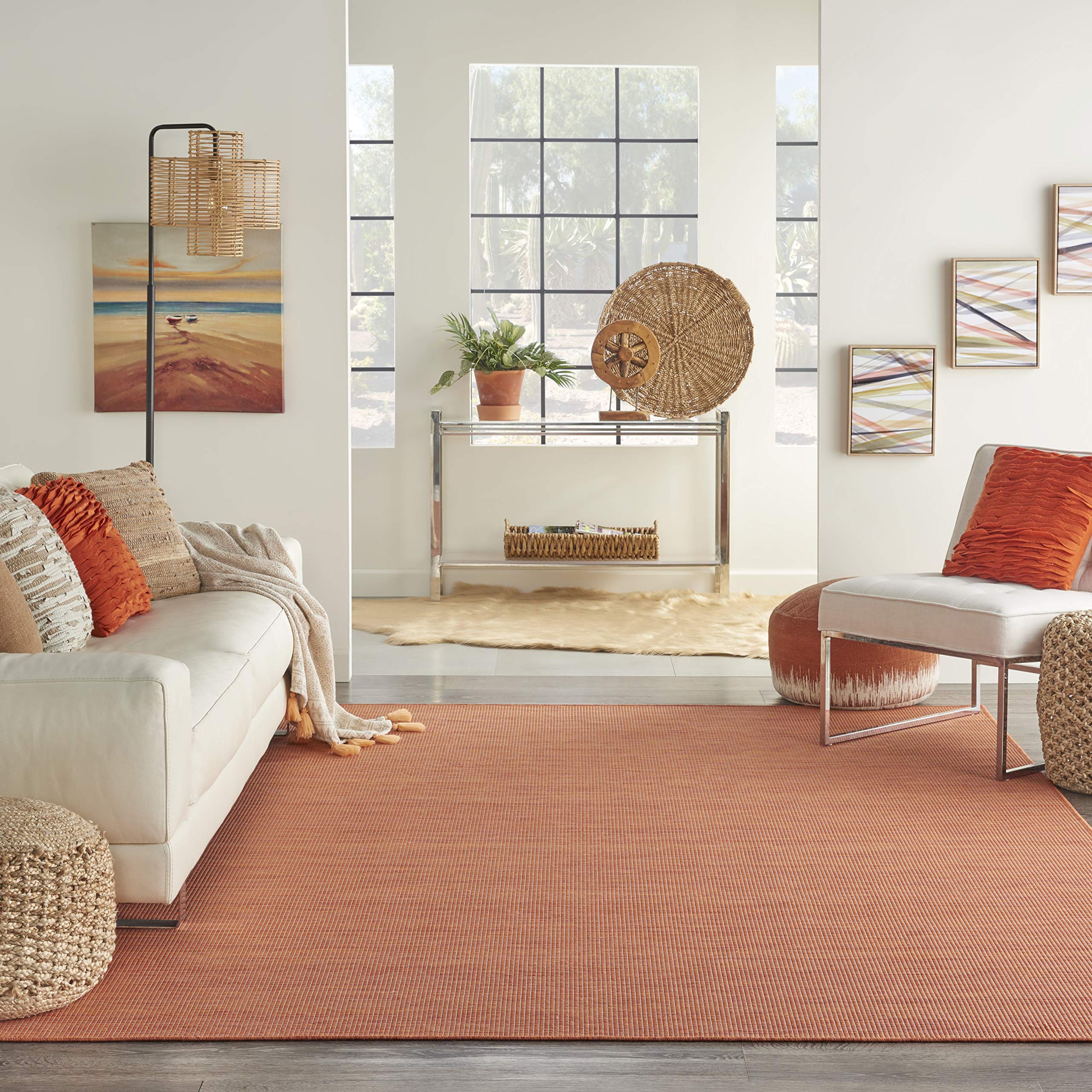 Nourison Positano Indoor-Outdoor Terracotta 4' X 6' Area Rug, Easy Cleaning, Non Shedding, Bed Room, Living Room, Dining Room, B
