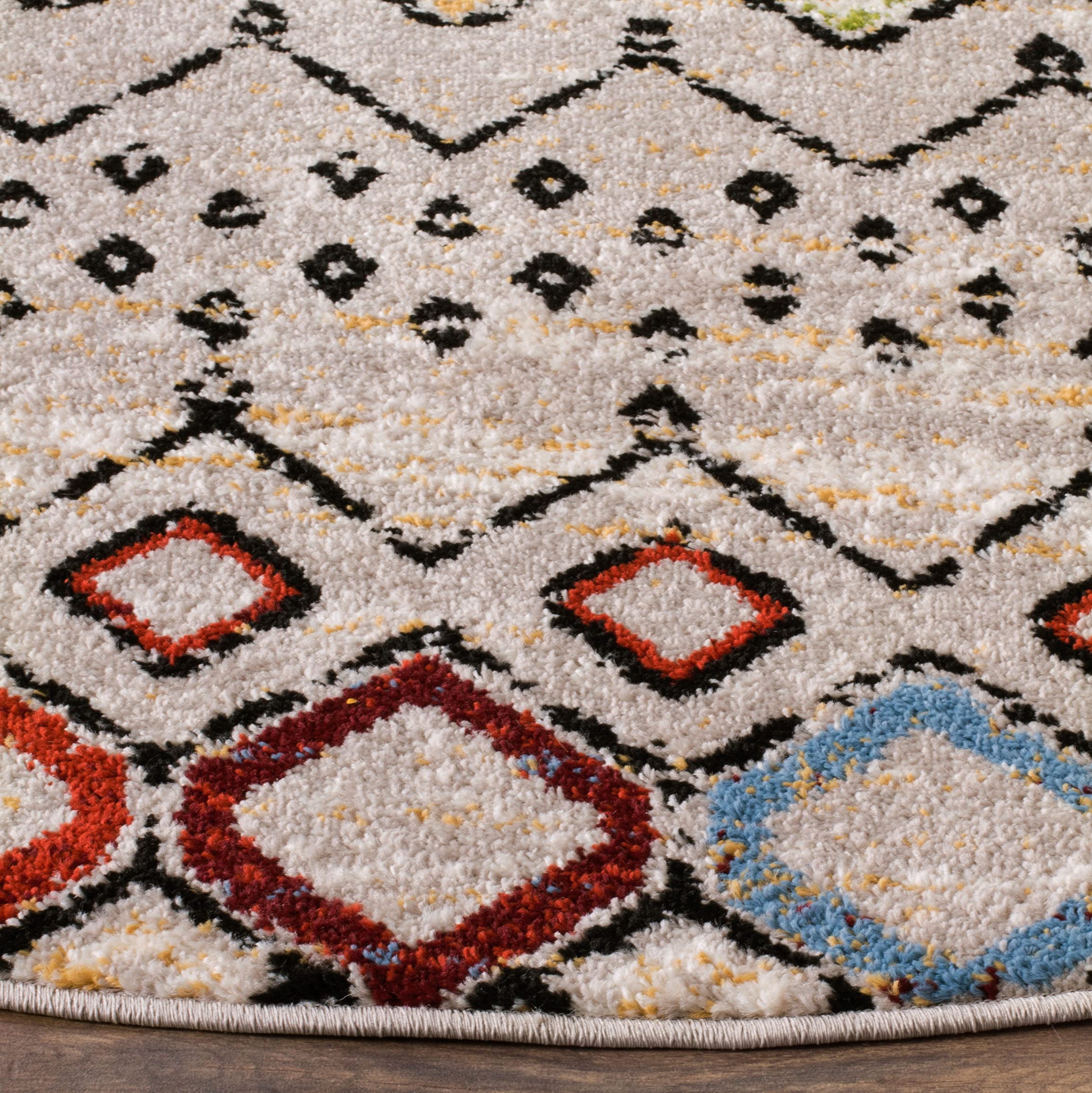 Safavieh Amsterdam Collection 12' Round Light Grey/Multi Ams108G Moroccan Boho Non-Shedding Entryway Foyer Living Room Bedroom K