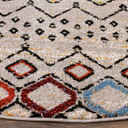 Safavieh Amsterdam Collection 5 Feet 1 Inch X 5 Feet 1 Inch Round Light Grey / Multi Ams108G Moroccan Boho Non-Shedding Dining R