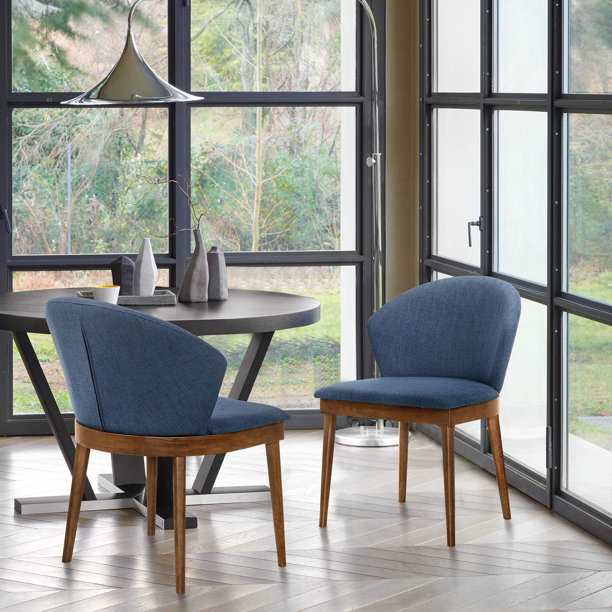 Armen Living Juno Fabric Wood Dining Side Chairs-Set of 2, 19 '' SH, Blue/Walnut