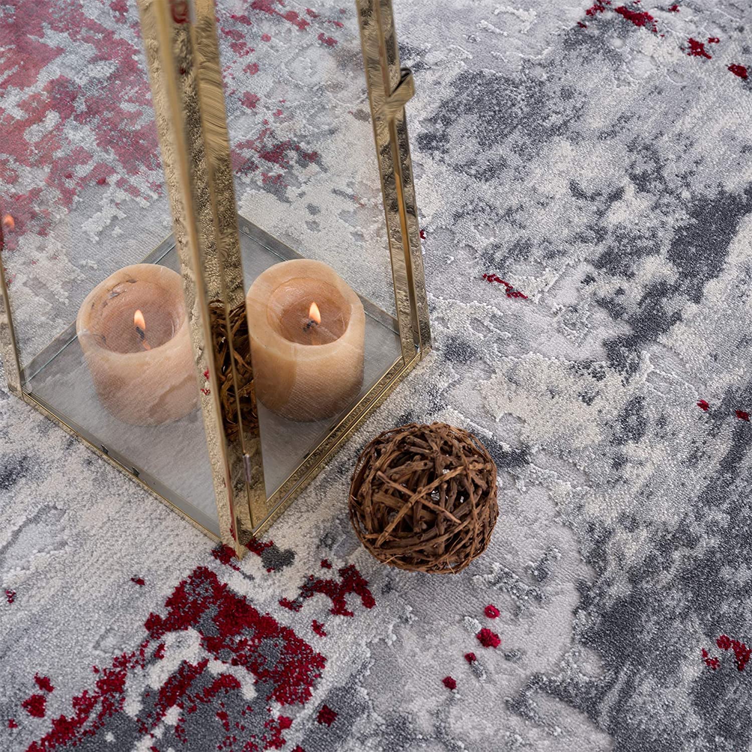 HomeRoots 100% High Grade Polypropylene 8â€ x 11â€ Red and Gray Modern Abstract Area Rug