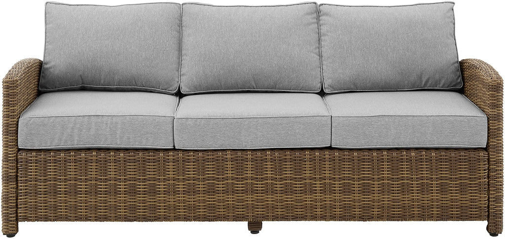 Crosley Furniture Bradenton Wicker Outdoor Sofa, 3-Person Patio Couch for Porch, Deck, Backyard, Brown with Gray Cushions