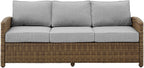 Crosley Furniture Bradenton Wicker Outdoor Sofa, 3-Person Patio Couch for Porch, Deck, Backyard, Brown with Gray Cushions