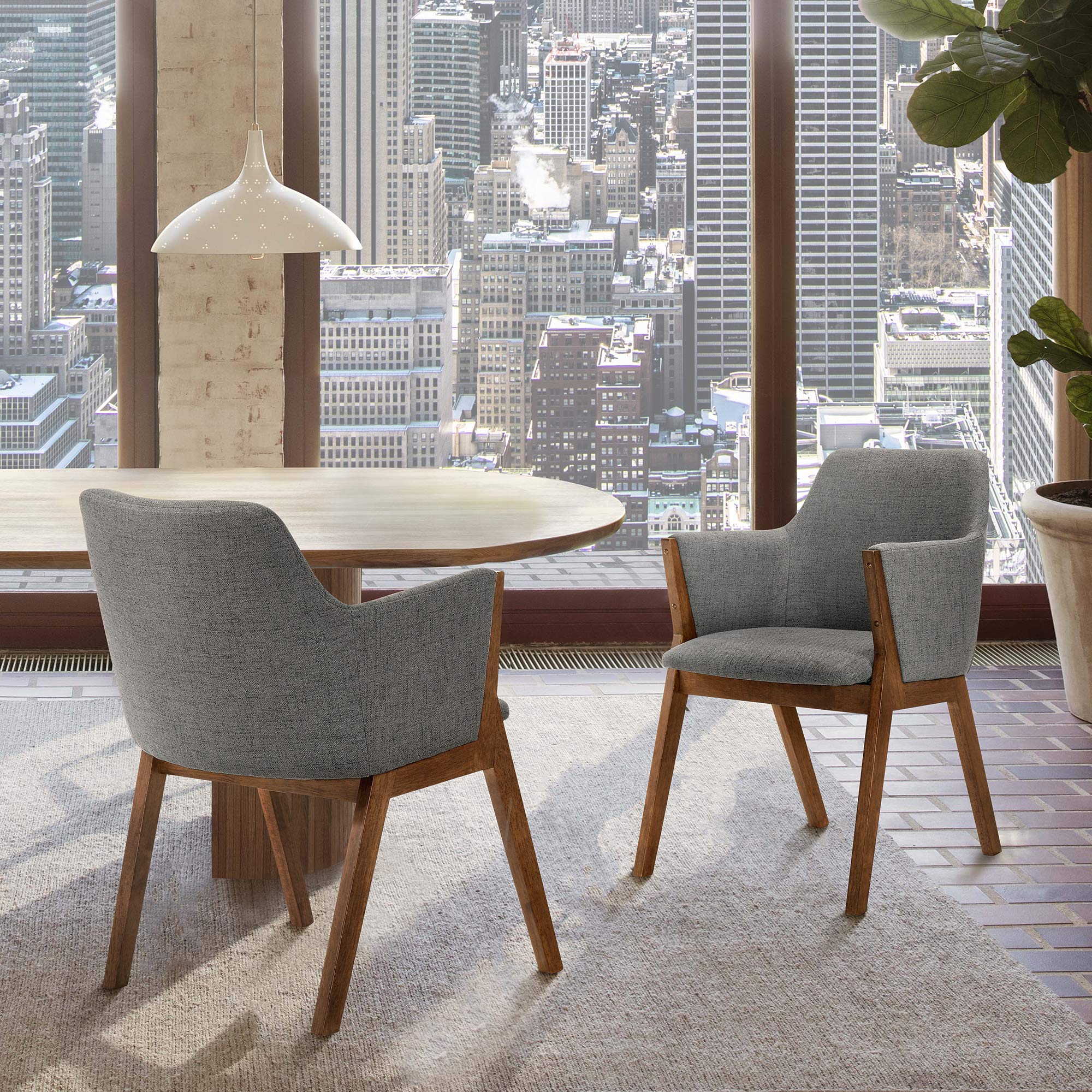 Armen Living Renzo Fabric Wood Dining Side Chairs-Set of 2, 18'' SH, Charcoal/Walnut