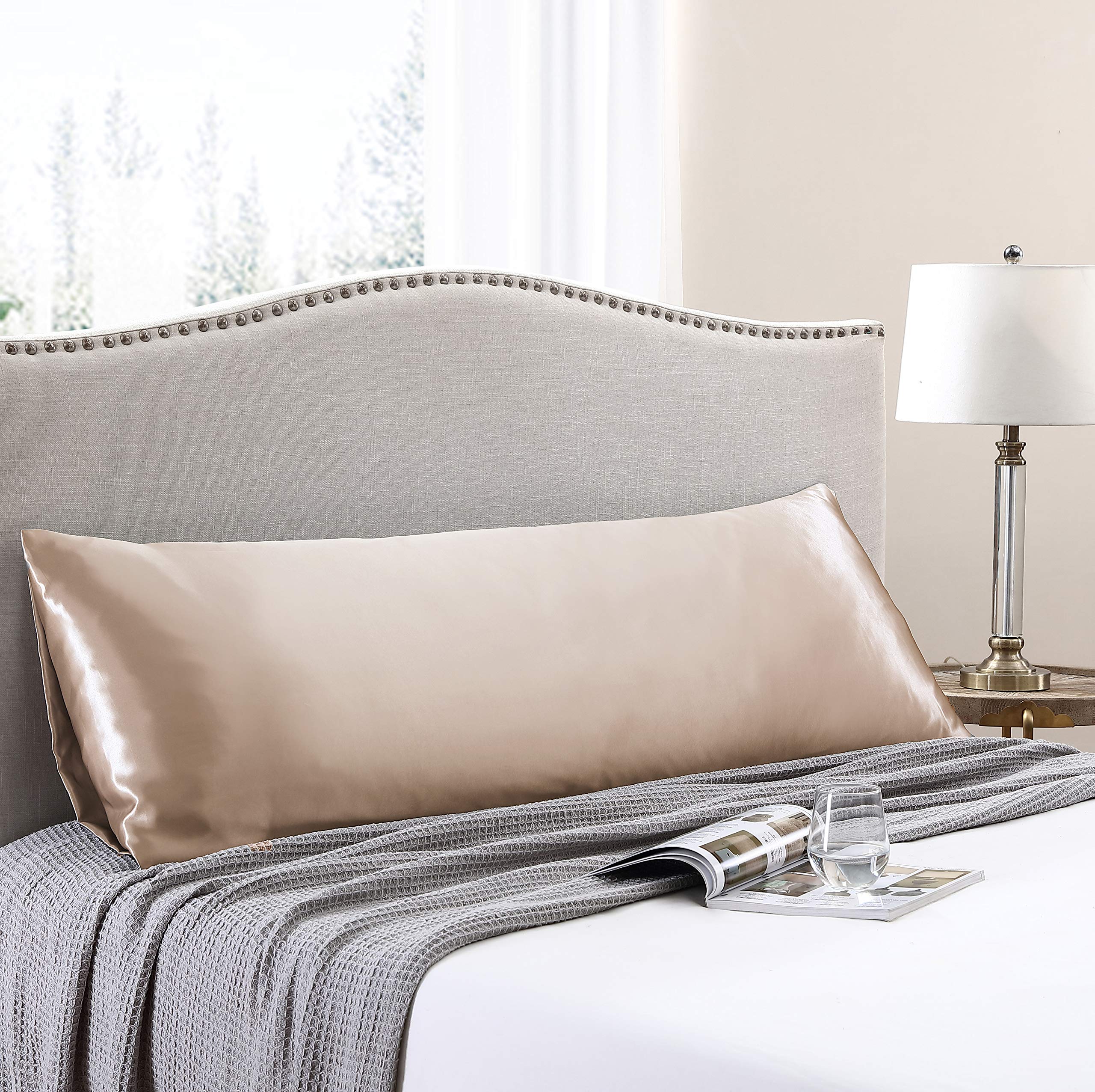 Love'S Cabin Body Pillow Cover, 20X54 Inches Camel Taupe Soft Satin Body Pillow Case With Envelope Closure, Silky Slip Cooling B