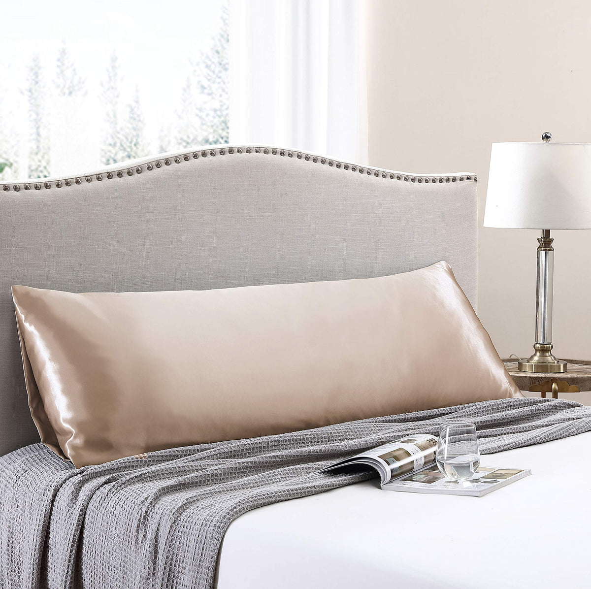 Love'S Cabin Body Pillow Cover, 20X54 Inches Camel Taupe Soft Satin Body Pillow Case With Envelope Closure, Silky Slip Cooling B