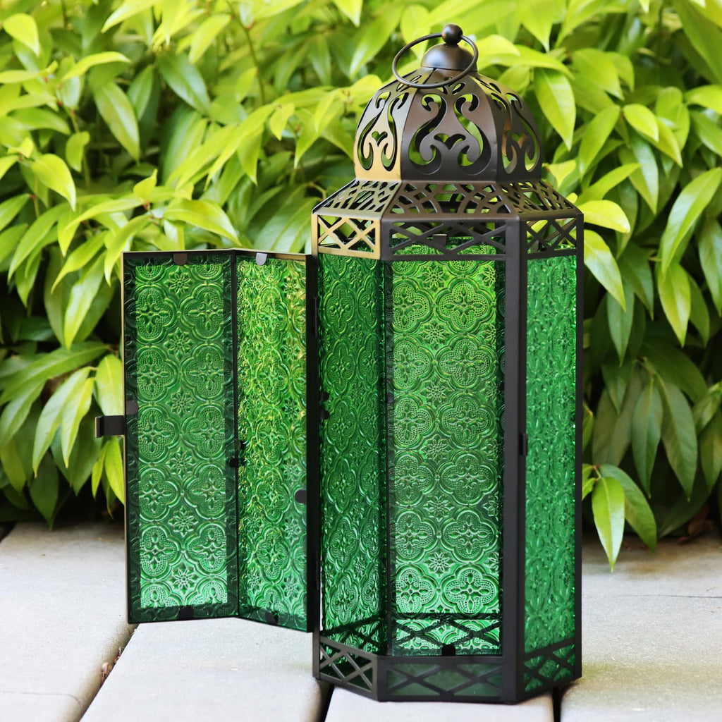 Extra Large Black Metal Decorative Floor Moroccan Lantern Candle Holder Lamp - Indoor/Outdoor, Home Decor, Patio, Halloween, Wed