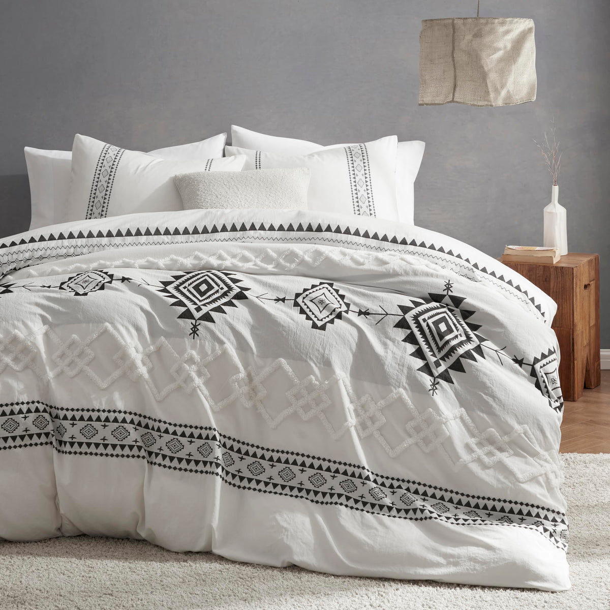 Oli Anderson Boho Duvet Cover Set King Size, Black And White Color Clash 3 Pcs Microfiber Bedding Set, Durable And Super Soft Co