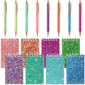Sherr 16 Pcs Glitter Pens and Notebooks Set Mini Spiral Notepads Fancy Pens for Kids Girls Women Sparkly Sequins Journaling Ball