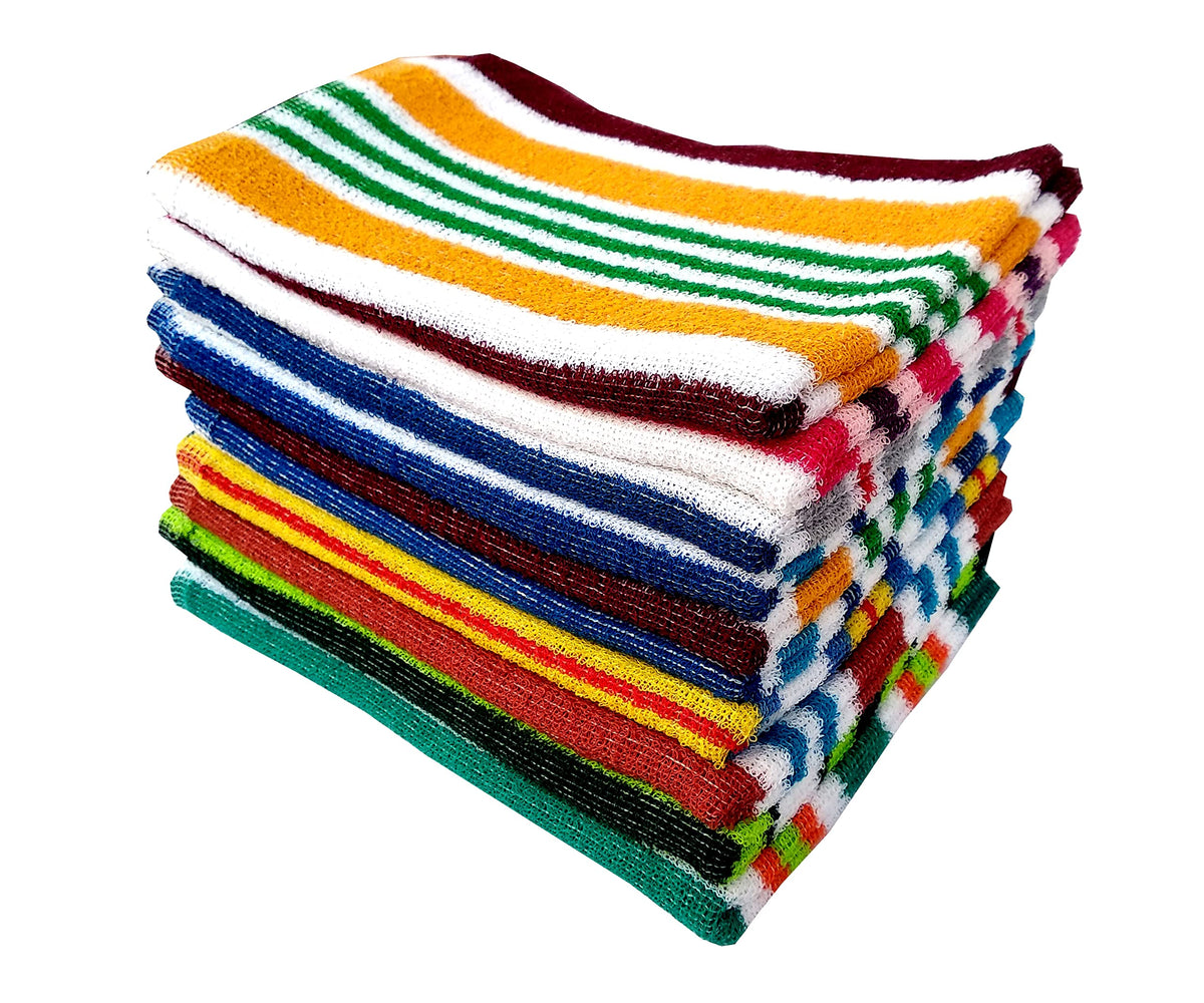Space Fly Knitted Striped Big Size Pure Cotton Hand Towels Soft and High Absrobent Uses in Wash Basin and Bathroom Set of 10 (Si