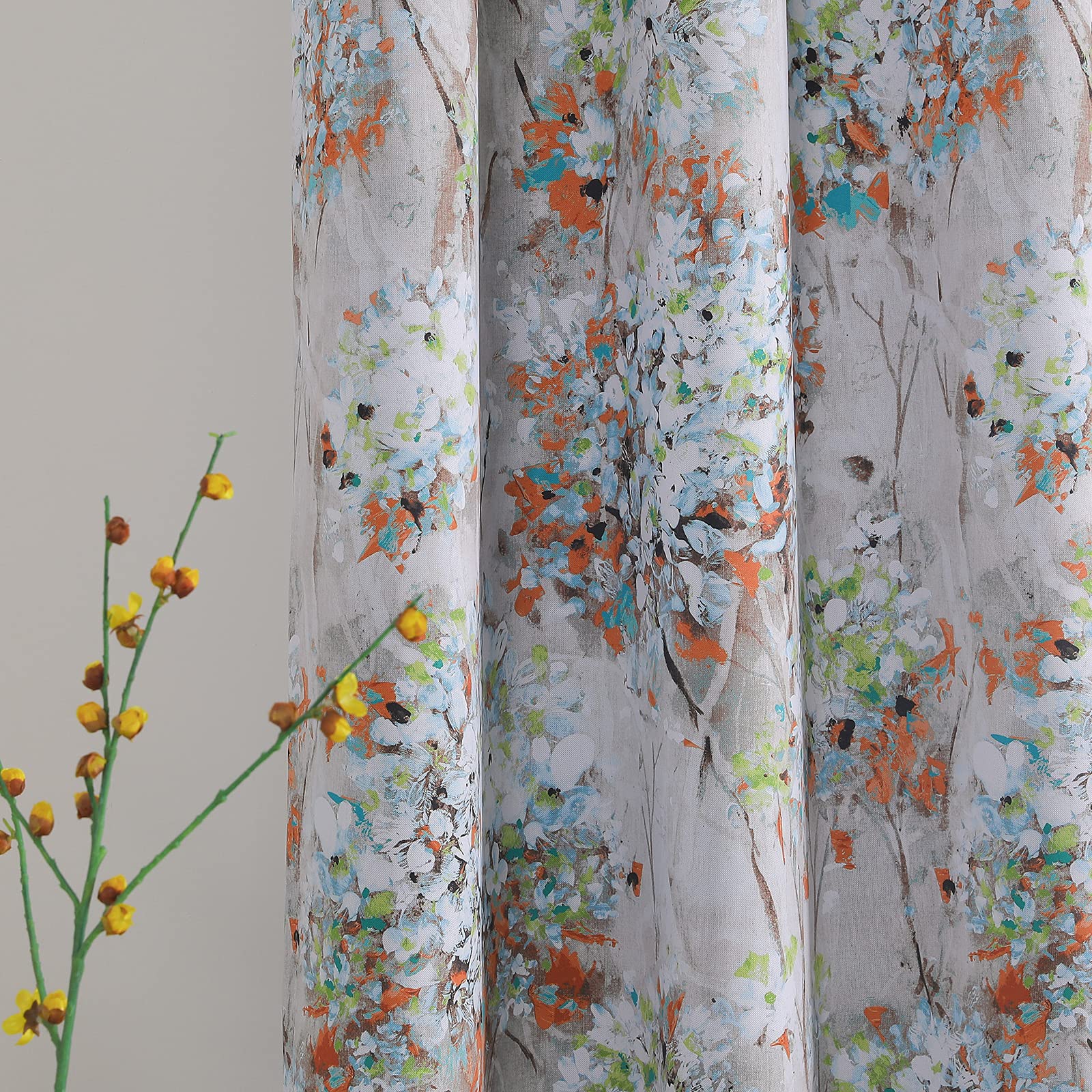 Mysky Home Curtains 108 Inch Length 2 Panels For Living Room Bedroom Thermal Insulated Orange Floral Room Darkening Curtains Gro