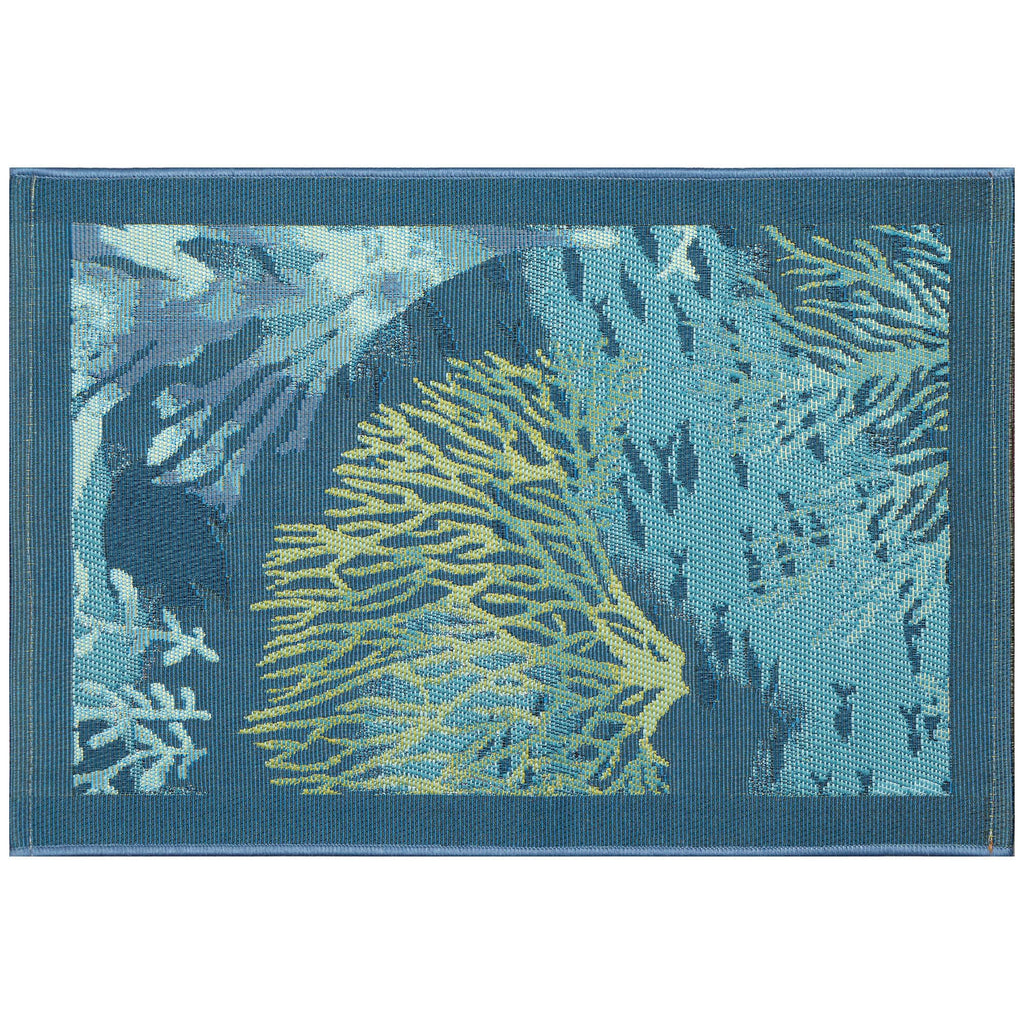 Liora Manne Esencia Machine Washable Non-Slip Low Profile Indoor/Outdoor Mat-Transitional, Abstract, Ocean, Contemporary, Coral Garden Lapis 2'5' X 3'11'