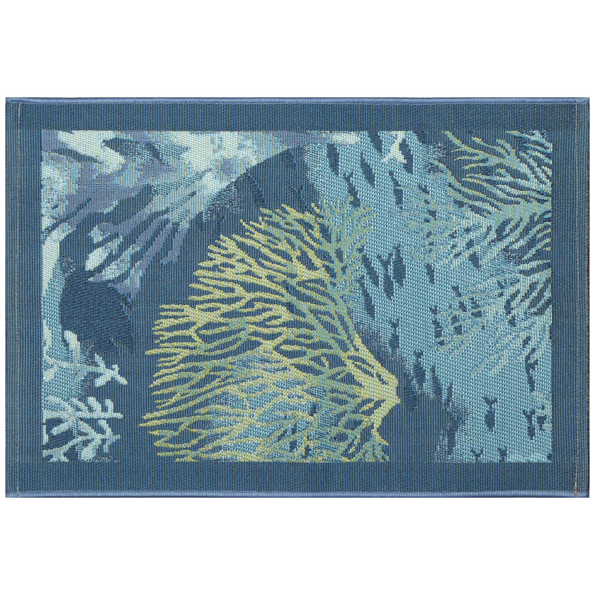Liora Manne Esencia Machine Washable Non-Slip Low Profile Indoor/Outdoor Mat-Transitional, Abstract, Ocean, Contemporary, Coral Garden Lapis 2'5' X 3'11'
