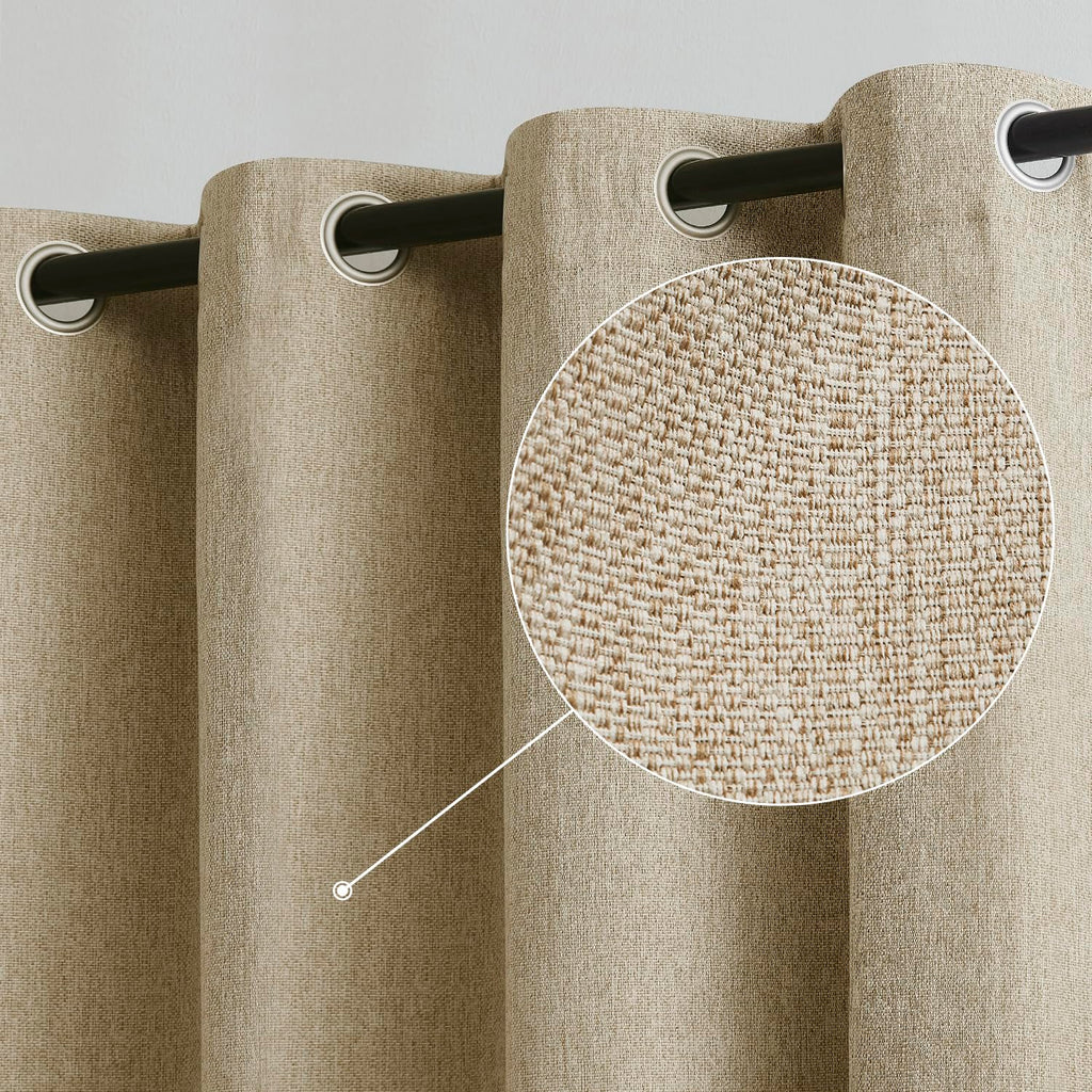 Brown Linen Full Blackout Curtains For Bedroom Thermal Insulated Energy Saving Window Panels Farmhouse Burlap Texture Drapes For