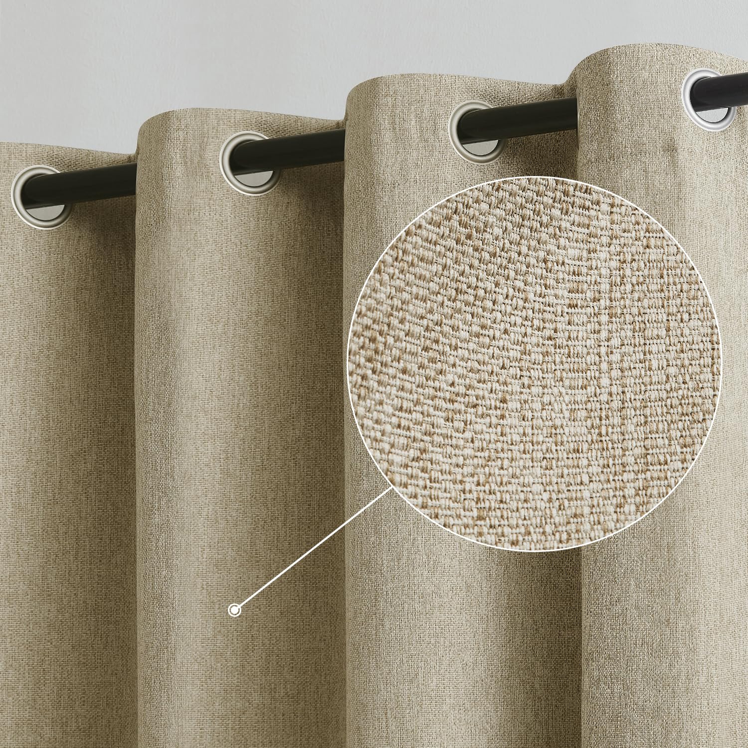 Brown Linen Full Blackout Curtains For Bedroom Thermal Insulated Energy Saving Window Panels Farmhouse Burlap Texture Drapes For