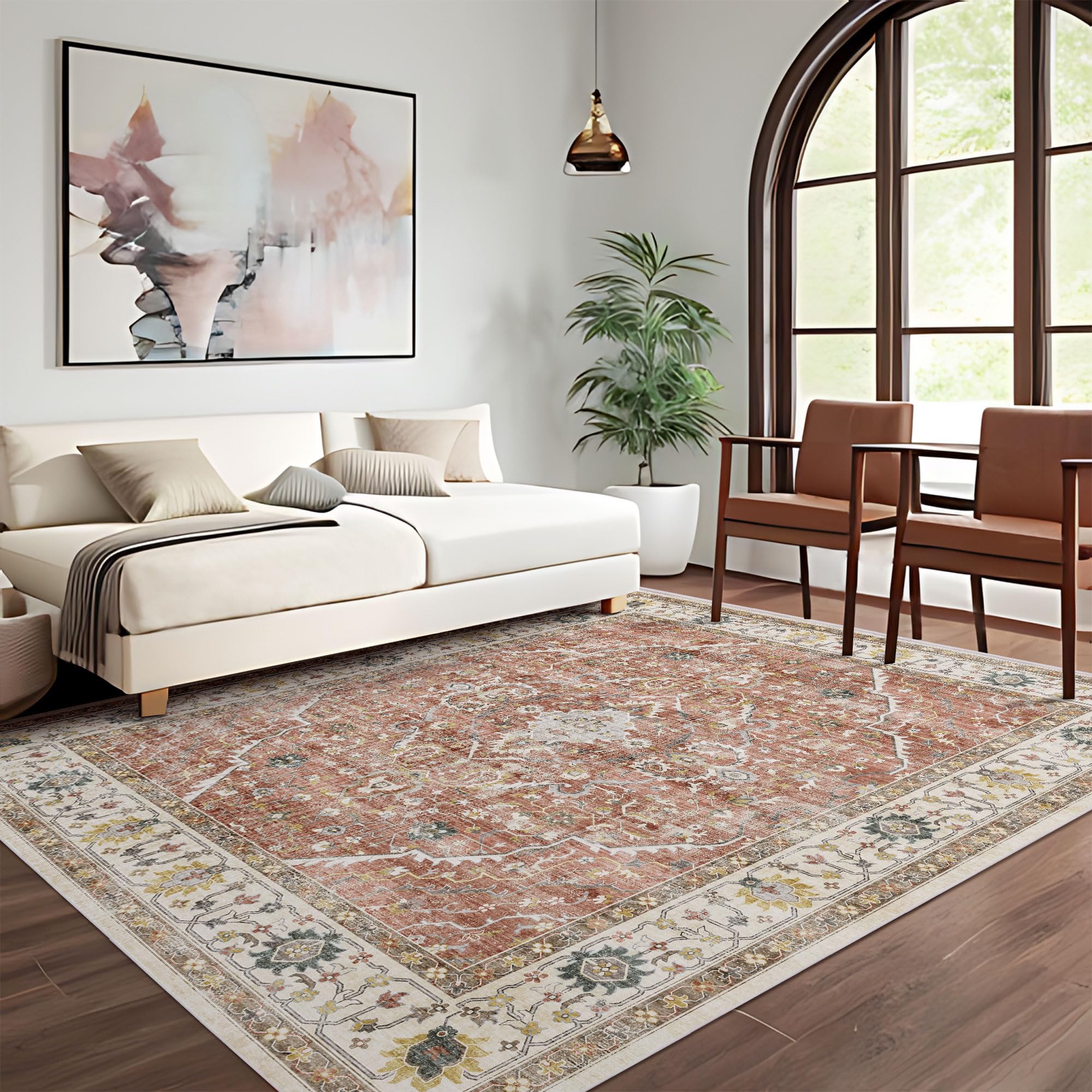 Deerly Large 8x10 Rugs for Dining Room Machine Washable Rugs Boho 8x10 Rug for Living Room Carpet Non-Slip Distressed Carpet Are