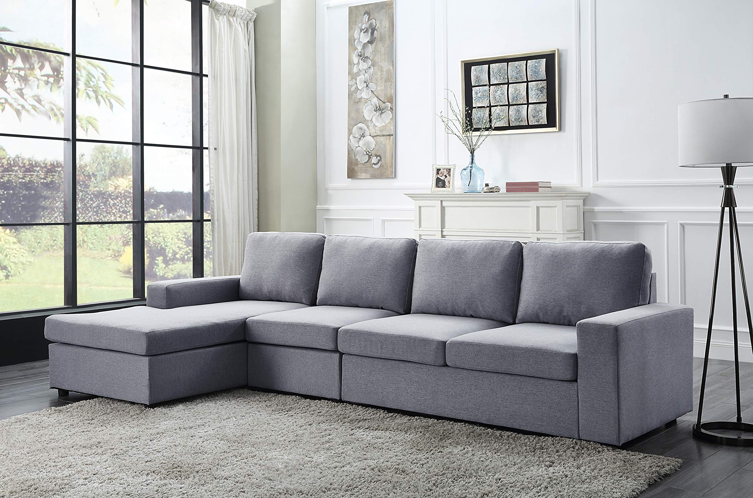 Lilola Home Dunlin Light Gray Linen Reversible Modular Sectional Sofa Chaise