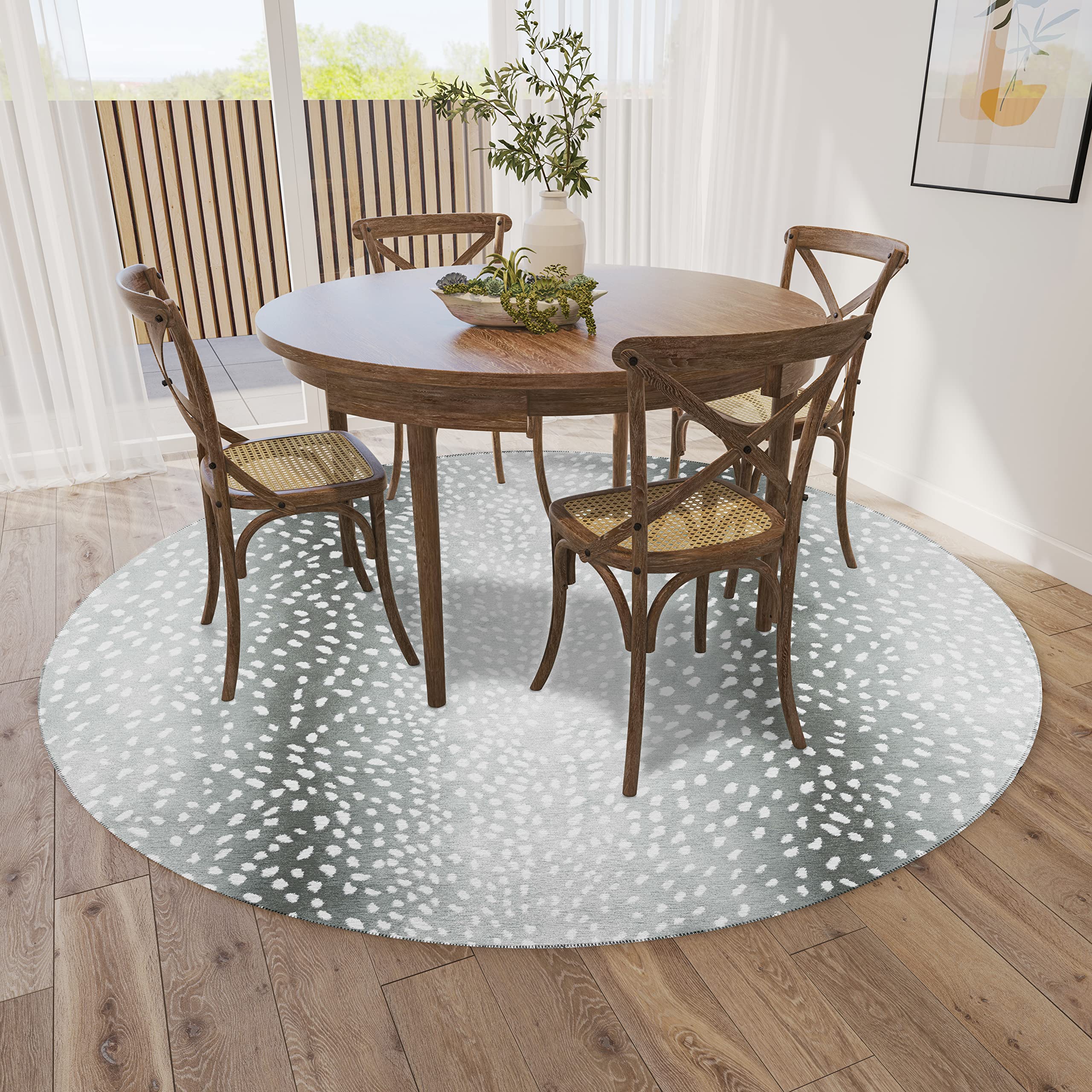 Addison Rugs Safari Asf33 Grey Washable 8' X 8' Indoor Outdoor Round Rug, Easy Clean, Machine Washable, Non Shedding, Bedroom, Entry, Living Room, Dining Room, Kitchen, Patio Rug