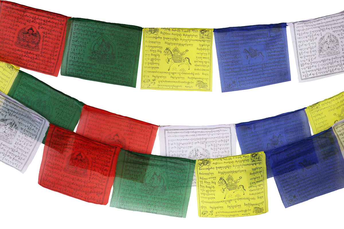 Tibetan Prayer Flag 10 X 10 Inches Large Roll Of 25 Flags - Traditional Design With 5 Element Colors - Lung Ta Wind Horse Outdoo
