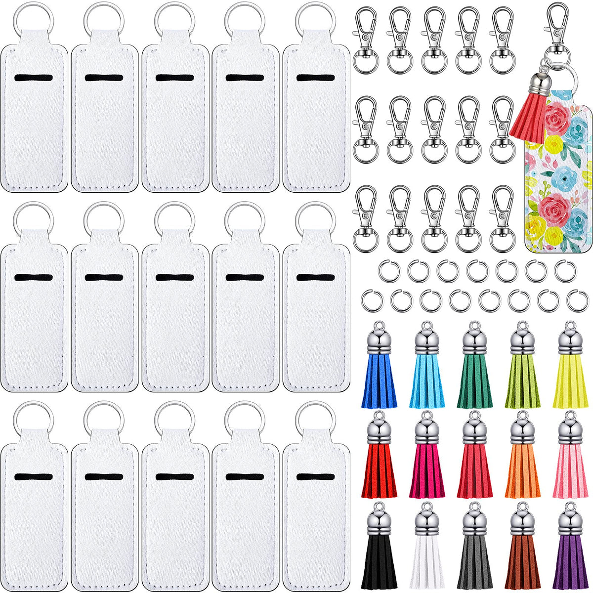 Jetec Sublimation Lipstick Holder Set Include 15 Pieces Blank Lipstick Keychain Holder 15 Pieces Colorful Keychain Tassels 15 Pi