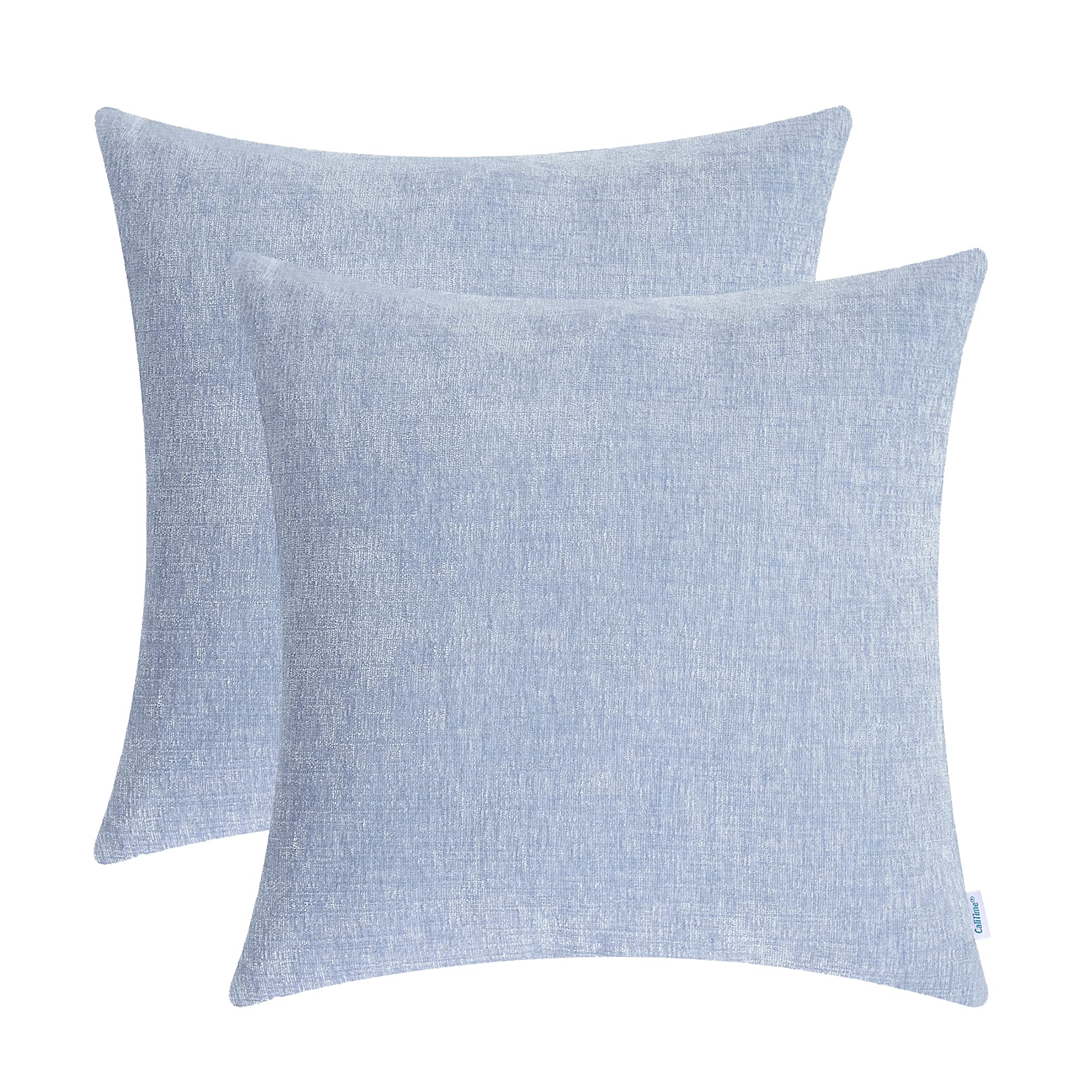 Calitime Pack Of 2 Cozy Throw Pillow Covers Cases For Couch Sofa Home Decoration Solid Dyed Soft Chenille 26 X 26 Inches Baby Bl