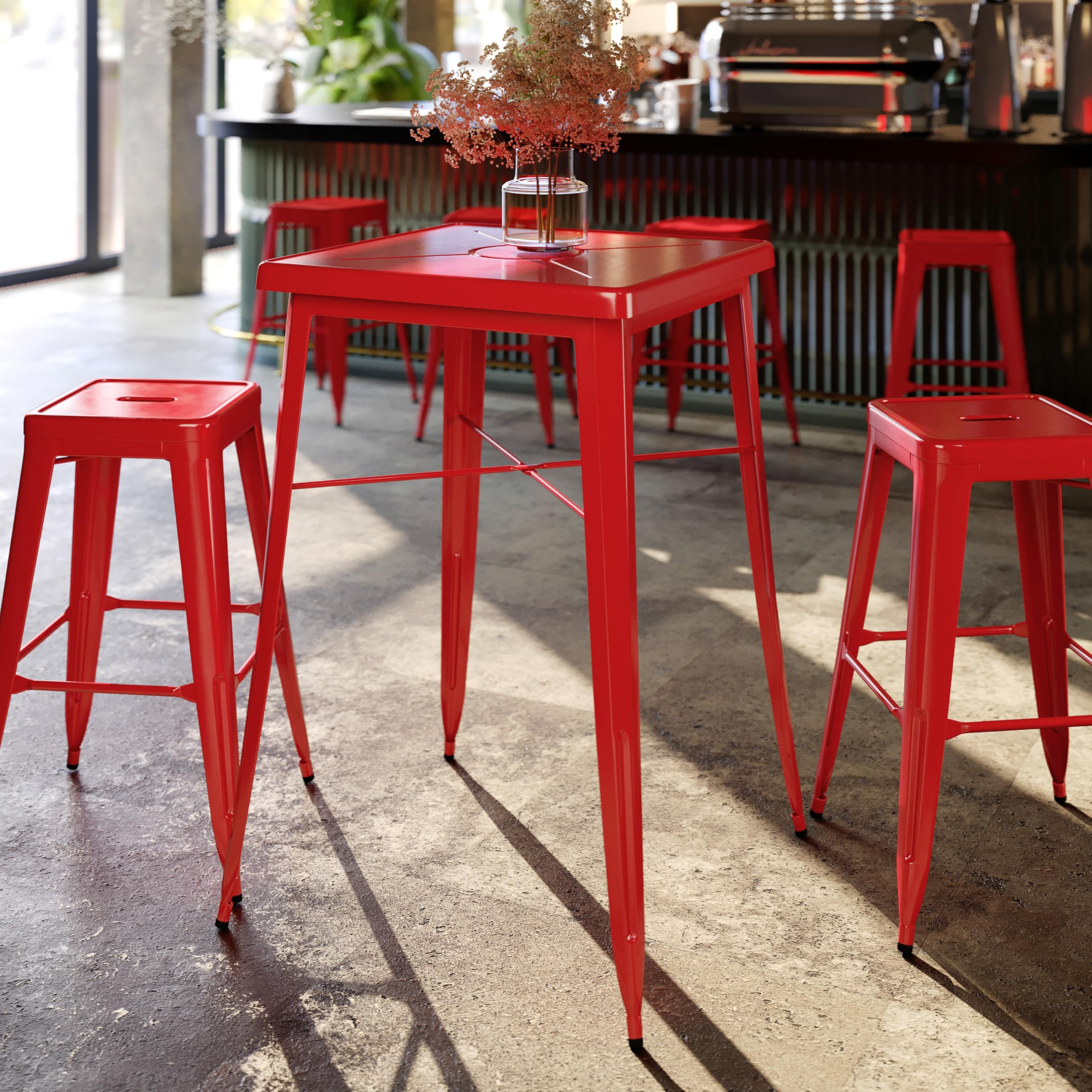 Flash Furniture Aaron Commercial Grade 23.75&quot; Square Red Metal Indoor-Outdoor Bar Height Table