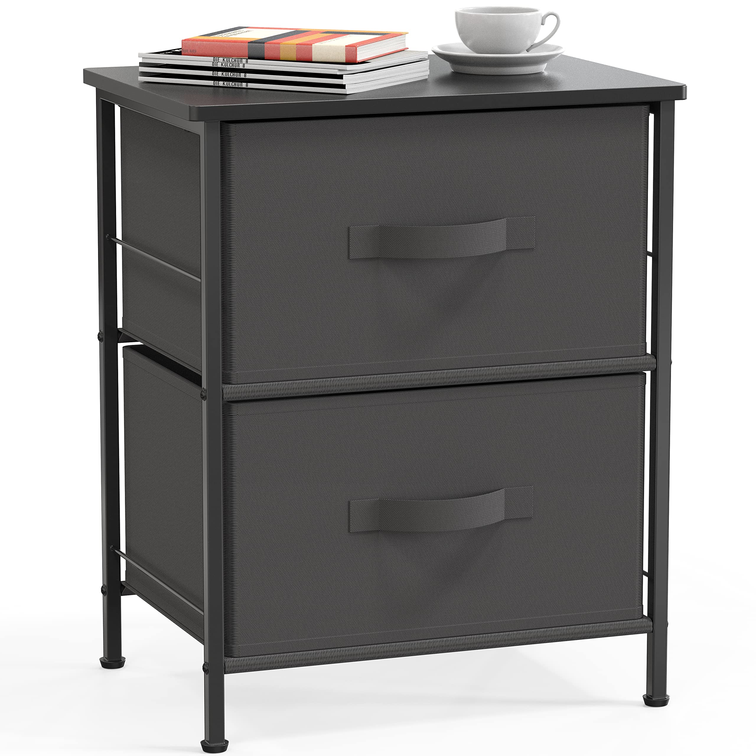 Simple Houseware Night Stands Dresser for Bedroom 2-Tier Organizer Drawer Storage Tower, Dark Grey