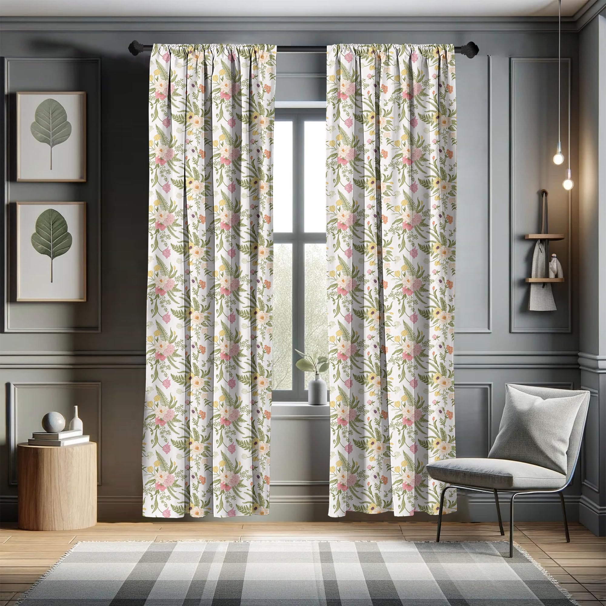 Ambesonne English Garden Curtains, Repetitive Floral Pattern With Vintage Different Flowers Bouquet, Window Treatments 2 Panel S