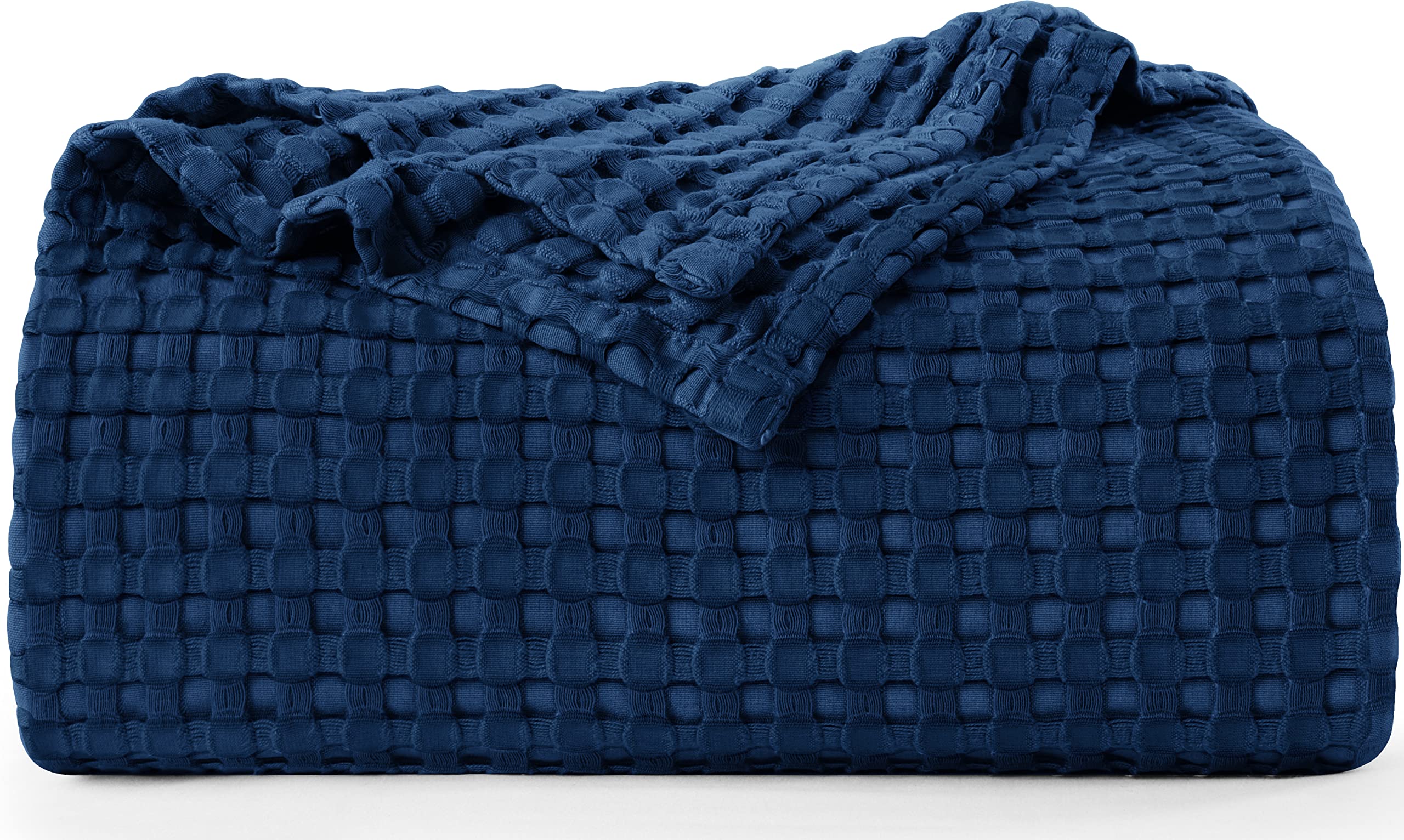 Utopia Bedding Cotton Waffle Blanket 300 Gsm (Navy - 90X84 Inches) Soft Lightweight Breathable Bed Blanket Full Size Layering An