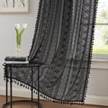 Ronaldecor Black Boho Linen Textured Tassel Sheer Lace Curtains, Chic Crochet Geometry Knitting Rod Pocket Window Drapes for Liv