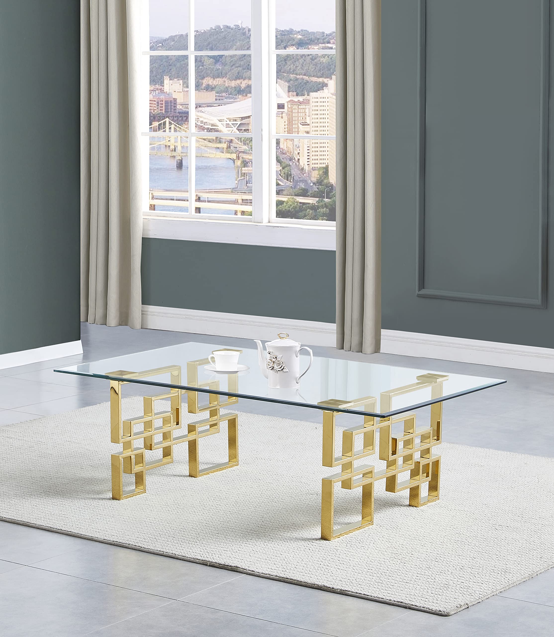 Best Quality Furniture CT236-7 Coffee Table Set, Gold