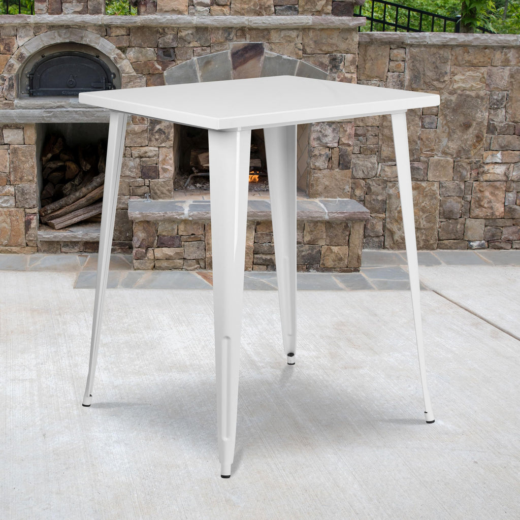 Flash Furniture Nolan Commercial Grade 31.5" Square White Metal Indoor-Outdoor Bar Height Table