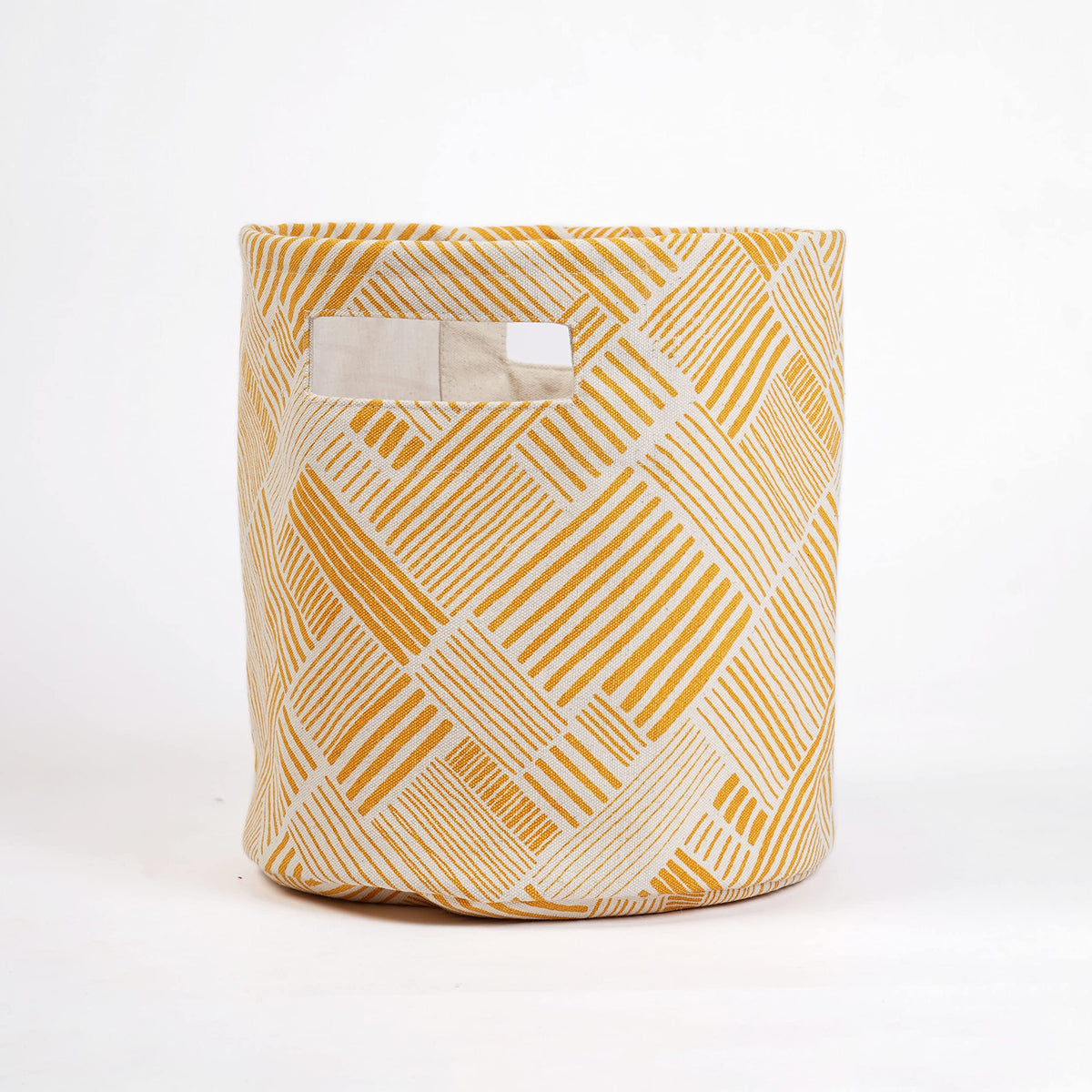 VLiving Modern Retro Canvas Basket, Yellow Stripe Print, Storage Basket, Laundry Basket, Foldable, Round, Fabric Bin, 10X10 inch