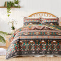 3 Pieces Colorful Bohemian Quilt Set Full Queen Size, Brown Boho Striped Printed Bedding Bedspread Coverlet Set For Summer, Soft