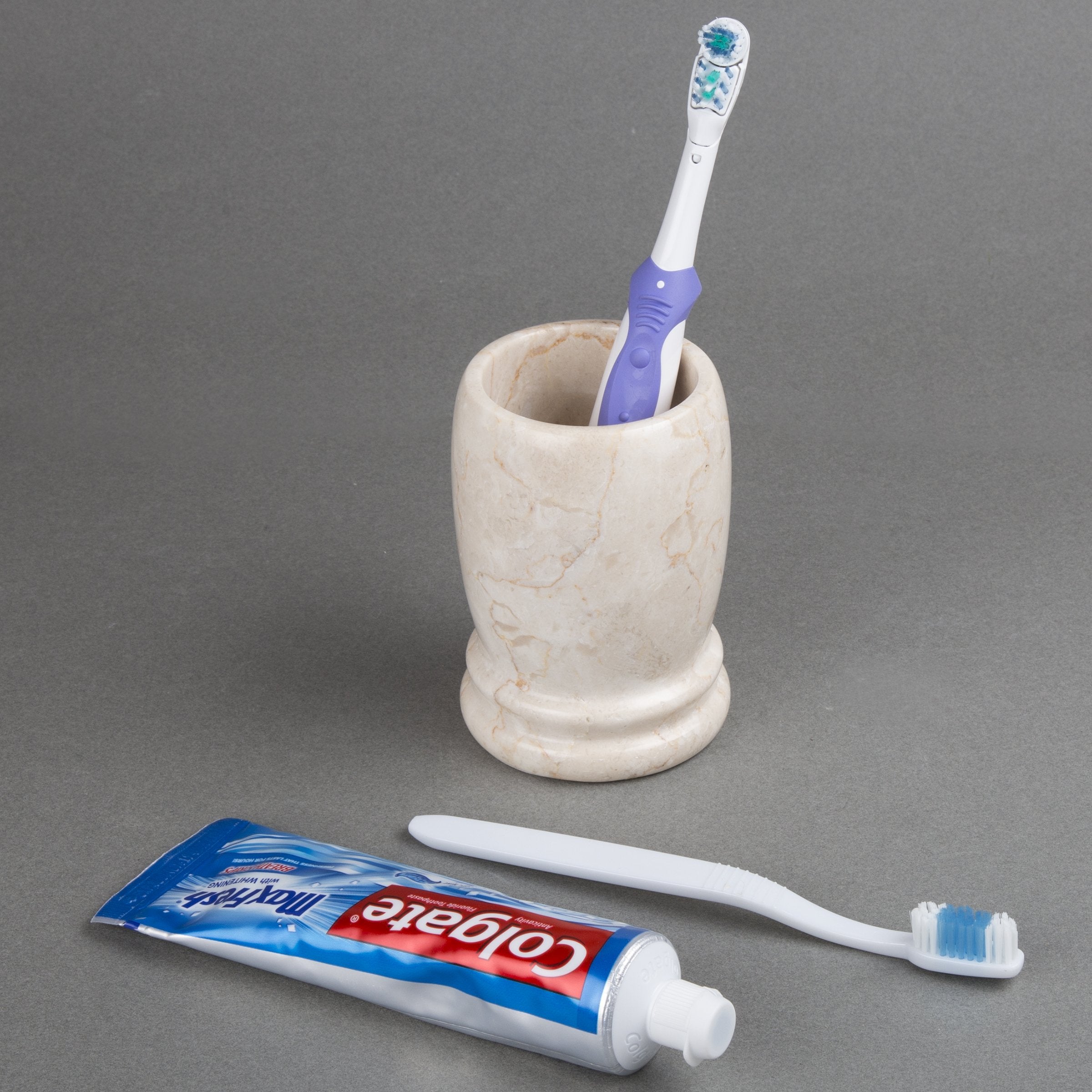 Creative Home Natural Champagne Marble Double Ring Collection Tumbler Toothbrush Holder Makeup Brush Holder Bathroom Vanity Coun