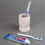 Creative Home Natural Champagne Marble Double Ring Collection Tumbler Toothbrush Holder Makeup Brush Holder Bathroom Vanity Coun