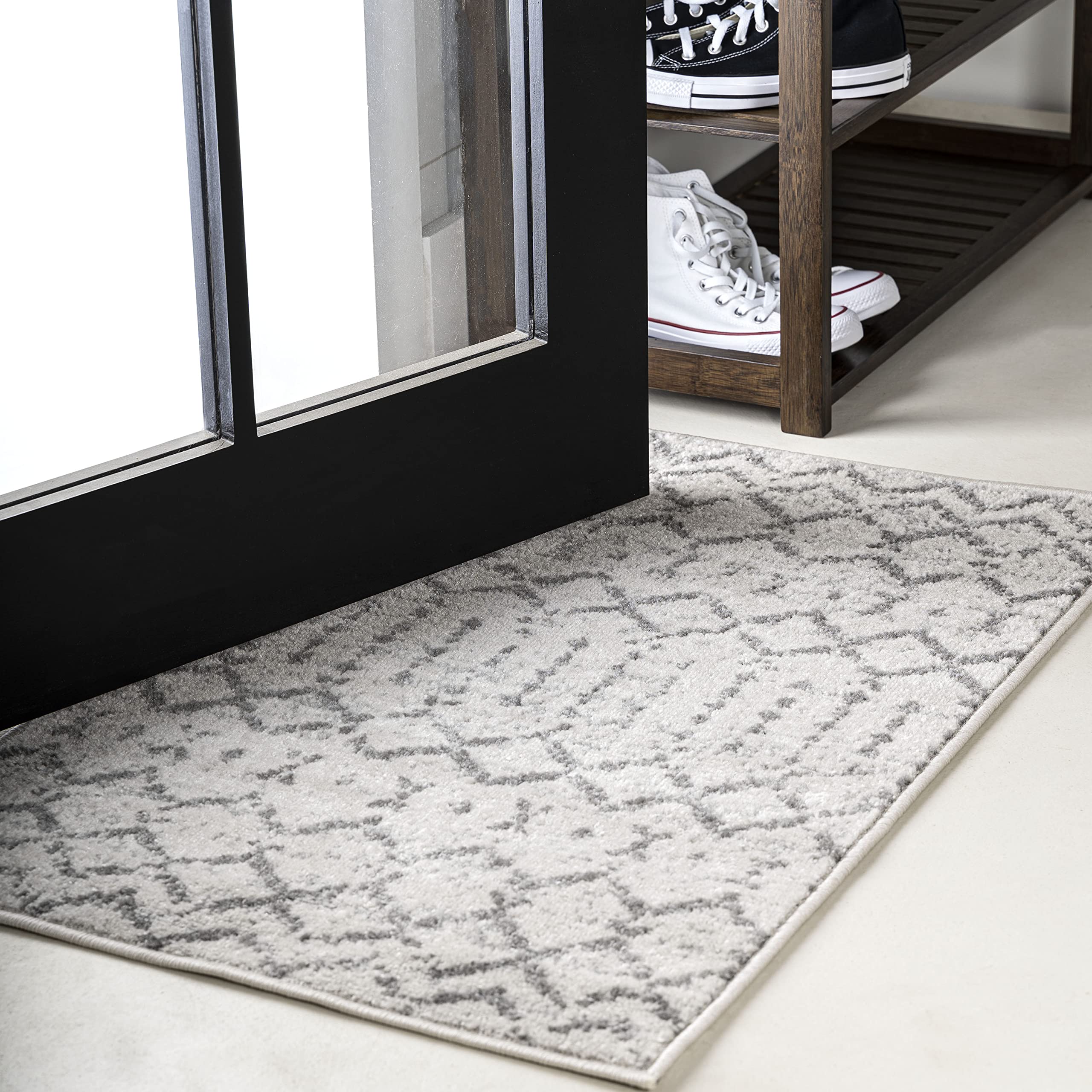 JONATHAN Y MOH101B-23 Moroccan Hype Boho Vintage Diamond Indoor Area Rug for Bedroom Kitchen Living Room, 2 X 3, Cream/Gray