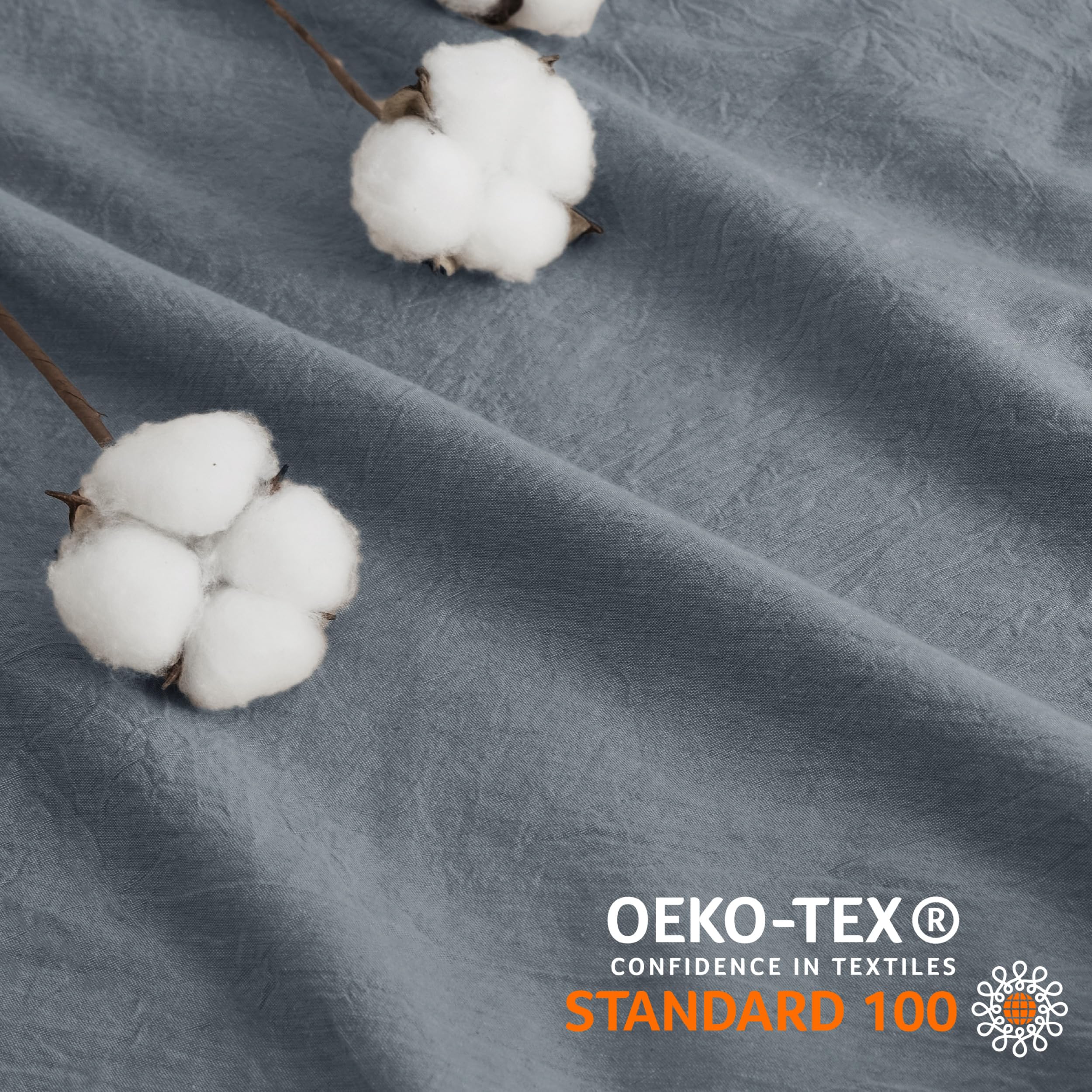 Bedsure 100% Washed Cotton Duvet Cover Queen - Grey Blue Minimalist Cotton Duvet Cover Set Linen Like - 3 Pieces Plain Simple Cotton Duvet Cover Set With 2 Pillow Shams (Grayish Blue, Queen, 90'X90')